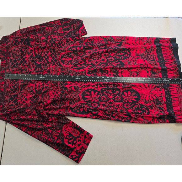 AB Studio Dress Women's 14 Red Black Aztec Floral Pattern Bodycon Long Sleeve - Picture 8 of 16